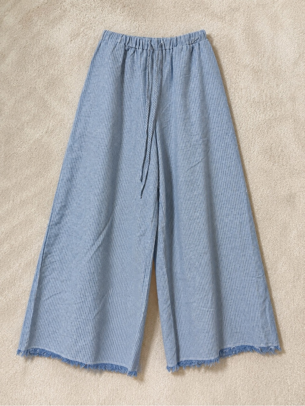 porter st. women’s blue & white pinstripe wide leg linen blend pants
